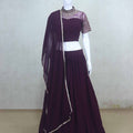 Wine Georgette Embellished Lehenga Choli with Dupatta - Mangaldeep NX