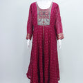 Wine Georgette Embroidered Anarkali Suit with Mirror Work Yoke and Dupatta - Mangaldeep NX