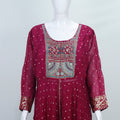 Wine Georgette Embroidered Anarkali Suit with Mirror Work Yoke and Dupatta - Mangaldeep NX