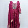 Wine Georgette Embroidered Anarkali Suit with Mirror Work Yoke and Dupatta - Mangaldeep NX