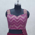 Wine Purple Sleeveless Mirror Work Lehenga Set with Crushed Skirt and Dupatta - Mangaldeep NX
