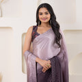 Wine Satin Silk Saree with Embroidered Border and Designer Blouse - Mangaldeep NX