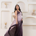 Wine Satin Silk Saree with Embroidered Border and Designer Blouse - Mangaldeep NX