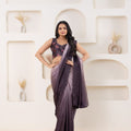 Wine Satin Silk Saree with Embroidered Border and Designer Blouse - Mangaldeep NX
