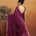 Wine Satin Silk Saree with Sequin Floral Border and Matching Blouse - Mangaldeep NX