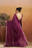 Wine Satin Silk Saree with Sequin Floral Border and Matching Blouse - Mangaldeep NX