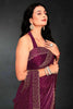 Wine Sequin Embellished Party Wear Fandy Silk Saree with Golden Scallop Border - Mangaldeep NX