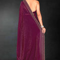 Wine Sequin Embellished Party Wear Fandy Silk Saree with Golden Scallop Border - Mangaldeep NX