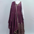 Wine Sleeveless Embroidered Kurta Sharara Set with Zari and Mirror Work Dupatta - Mangaldeep NX