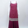 Wine Sleeveless Foil Printed Kurta Sharara Set with Embroidered Straps and Hem Detailing - Mangaldeep NX