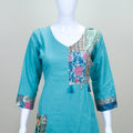 Women's Teal Cotton Kurta Set with Multicolor Printed Dupatta - Mangaldeep NX