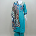 Women's Teal Cotton Kurta Set with Multicolor Printed Dupatta - Mangaldeep NX