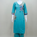 Women's Teal Cotton Kurta Set with Multicolor Printed Dupatta - Mangaldeep NX