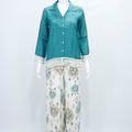 Women's Teal Cotton Top with Ikat Print Palazzo Set - Mangaldeep NX