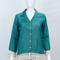 Women's Teal Cotton Top with Ikat Print Palazzo Set - Mangaldeep NX