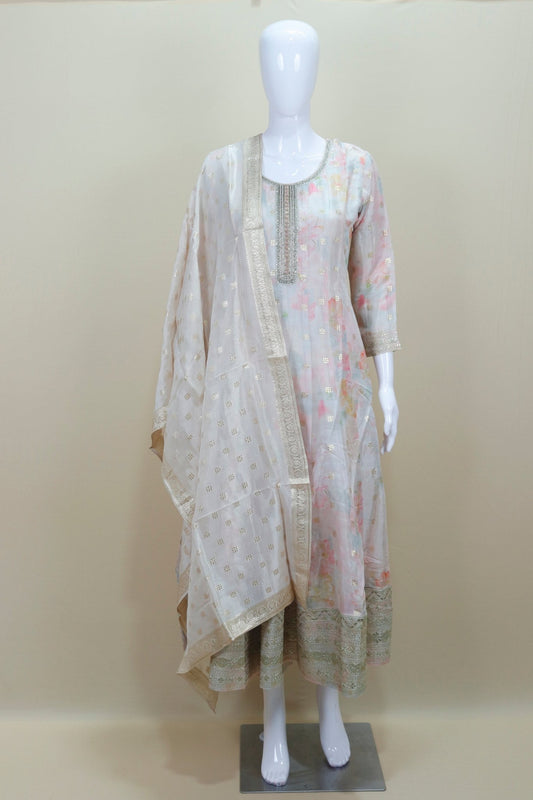Women's White Floral Anarkali Suit Graceful Indian Ethnic Wear for Festive and Party Occasions - Mangaldeep NX