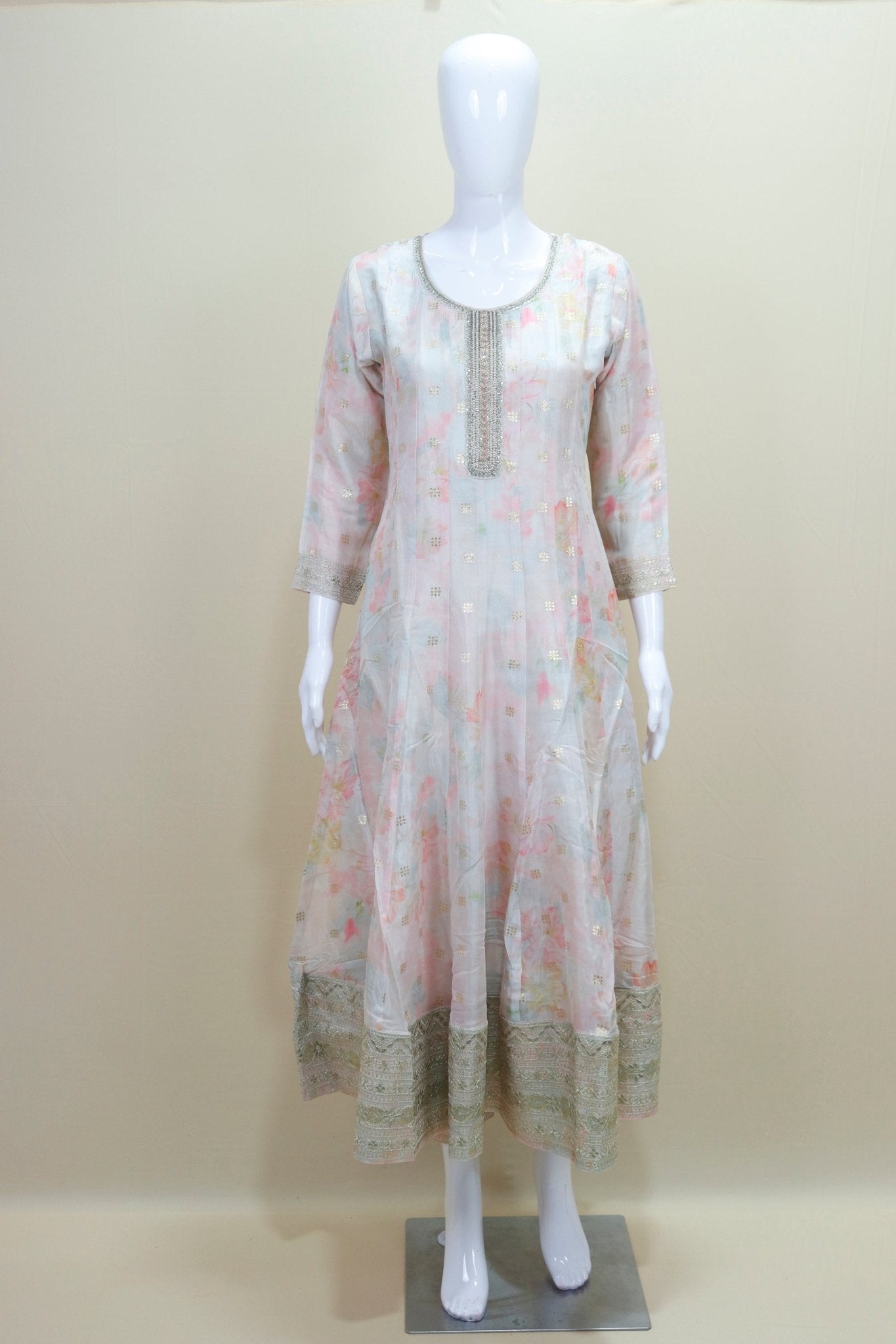 Women's White Floral Anarkali Suit Graceful Indian Ethnic Wear for Festive and Party Occasions - Mangaldeep NX