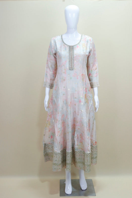 Women's White Floral Anarkali Suit Graceful Indian Ethnic Wear for Festive and Party Occasions - Mangaldeep NX