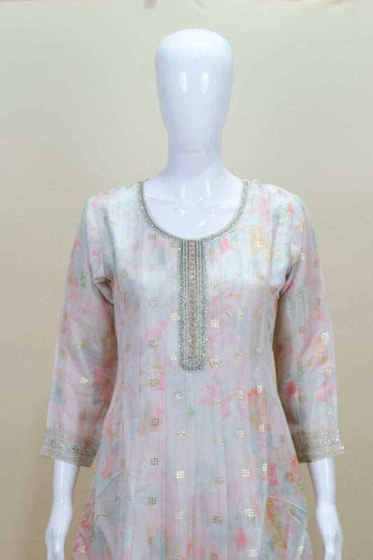 Women's White Floral Anarkali Suit Graceful Indian Ethnic Wear for Festive and Party Occasions - Mangaldeep NX