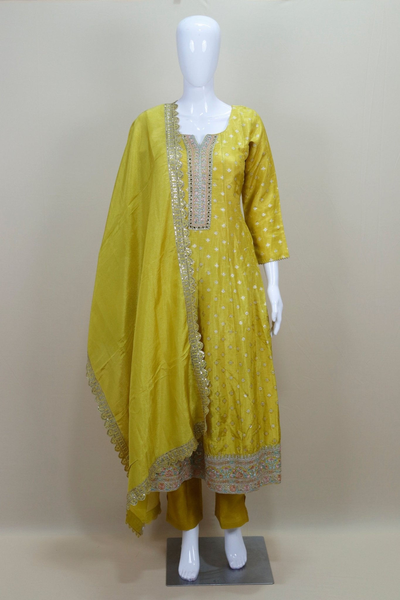Women's Yellow Embroidered Anarkali Suit with Dupatta Elegant Indian Ethnic Wear for Festive and Party Occasions - Mangaldeep NX