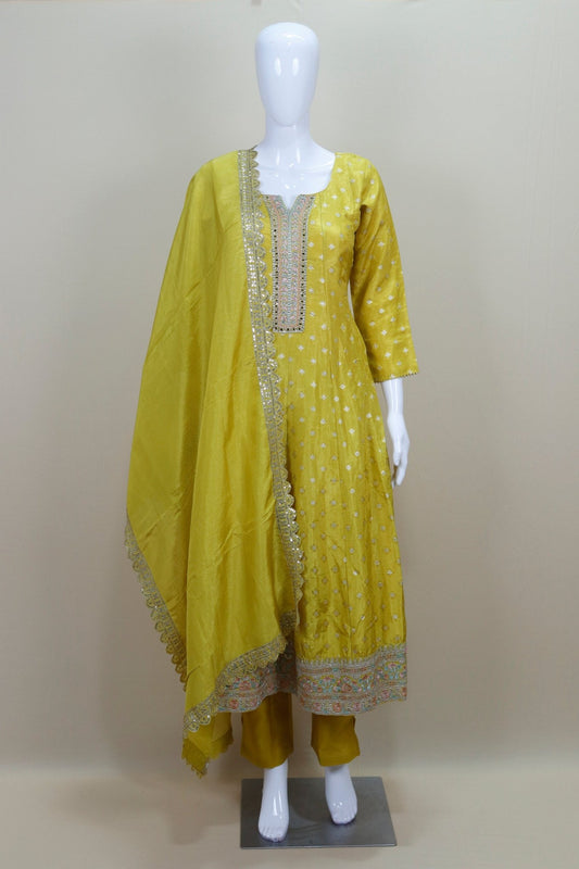 Women's Yellow Embroidered Anarkali Suit with Dupatta Elegant Indian Ethnic Wear for Festive and Party Occasions - Mangaldeep NX