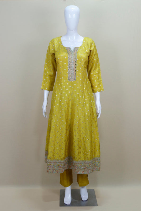 Women's Yellow Embroidered Anarkali Suit with Dupatta Elegant Indian Ethnic Wear for Festive and Party Occasions - Mangaldeep NX