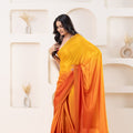 Yellow and Orange Satin Silk Saree with Subtle Zari Border and Designer Blouse - Mangaldeep NX