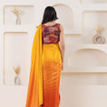 Yellow and Orange Satin Silk Saree with Subtle Zari Border and Designer Blouse - Mangaldeep NX