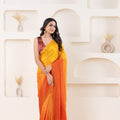 Yellow and Orange Satin Silk Saree with Subtle Zari Border and Designer Blouse - Mangaldeep NX