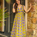 Yellow and Purple Rayon Bandhani Print Kurti with Palazzo Set - Mangaldeep NX