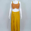 Yellow Dhoti Set for Women Crop Top Printed Jacket Indo Western Dress - Mangaldeep NX