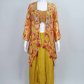 Yellow Dhoti Set for Women Crop Top Printed Jacket Indo Western Dress - Mangaldeep NX