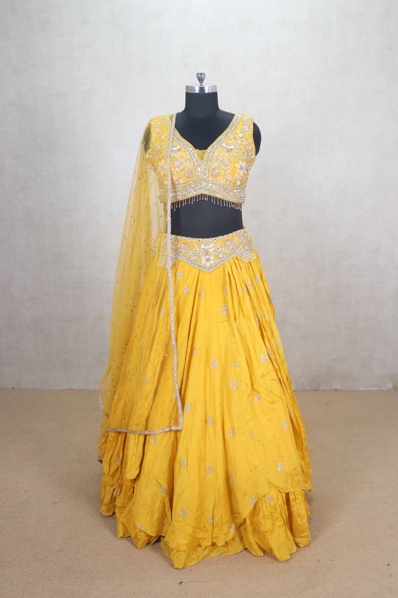 Yellow Embroidered Lehenga Choli with Dupatta for Wedding - Mangaldeep NX