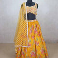 Yellow Floral Embroidered Lehenga Choli with Mirror Work Dupatta - Mangaldeep NX