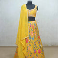 Yellow Floral Embroidered Silk Lehenga Choli with Dupatta - Mangaldeep NX