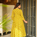 Yellow Rayon Bandhani Print Kurti with Palazzo Set for Festive Wear - Mangaldeep NX