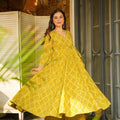 Yellow Rayon Bandhani Print Kurti with Palazzo Set for Festive Wear - Mangaldeep NX