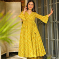 Yellow Rayon Bandhani Print Kurti with Palazzo Set for Festive Wear - Mangaldeep NX