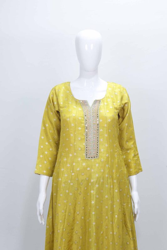 Yellow Silk Anarkali Suit with Embroidered Dupatta - Mangaldeep NX
