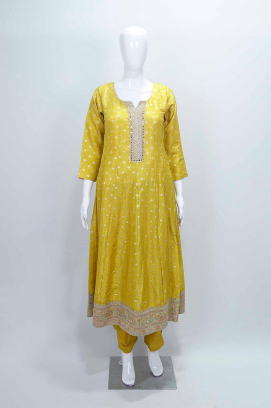 Yellow Silk Anarkali Suit with Embroidered Dupatta - Mangaldeep NX