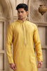 Yellow Silk Kurta Pyjama Set for Men with Mirror Embellished Placket - Mangaldeep NX