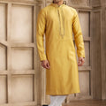 Yellow Silk Kurta Pyjama Set for Men with Mirror Embellished Placket - Mangaldeep NX