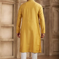 Yellow Silk Kurta Pyjama Set for Men with Mirror Embellished Placket - Mangaldeep NX