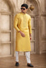 Yellow Silk Kurta Pyjama Set for Men with Mirror Embellished Placket - Mangaldeep NX