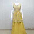 Yellow Sleeveless Lehenga Set with Heavy Embroidery and Net Dupatta - Mangaldeep NX