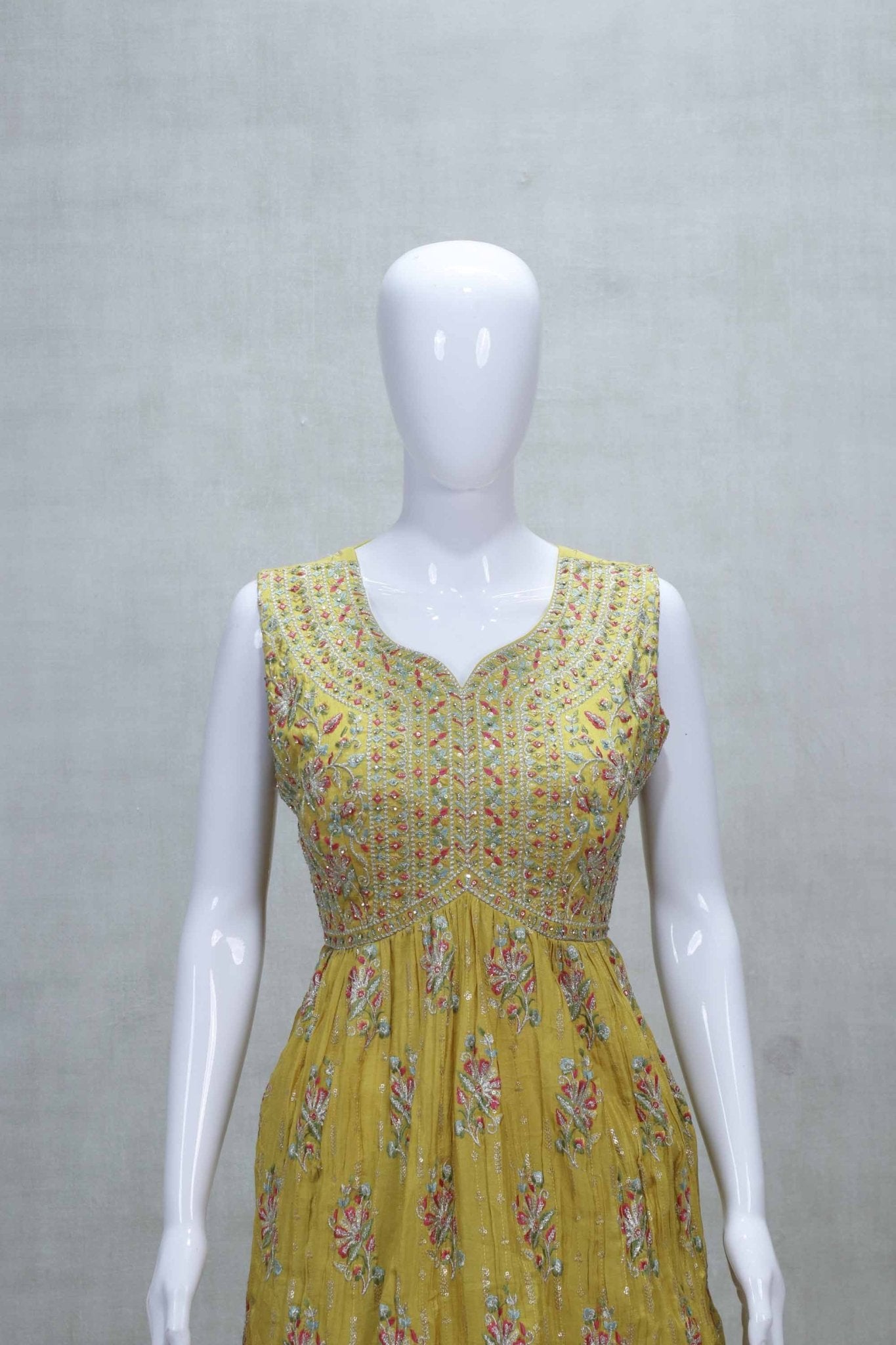 Yellow Sleeveless Lehenga Set with Heavy Embroidery and Net Dupatta - Mangaldeep NX