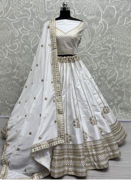 A Line Lehenga Choli Zari Silk in White