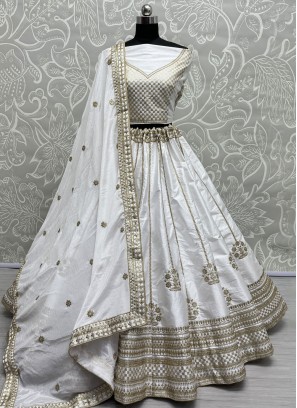 A Line Lehenga Choli Zari Silk in White