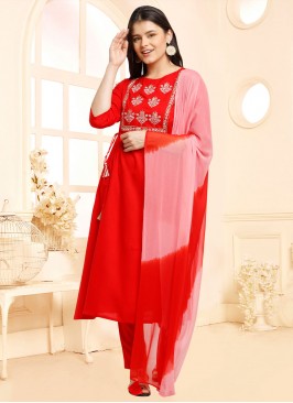 Absorbing Embroidered Cotton Red Readymade Salwar 