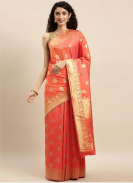 Absorbing Kanjivaram Silk Orange Designer Traditio